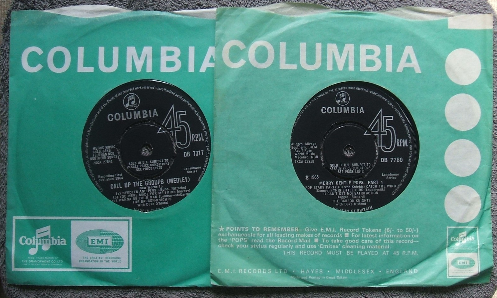 Job Lot x 2 Barron Knights - Call Up The Groups/Merry Gentle Pops  Superb Ex 45s