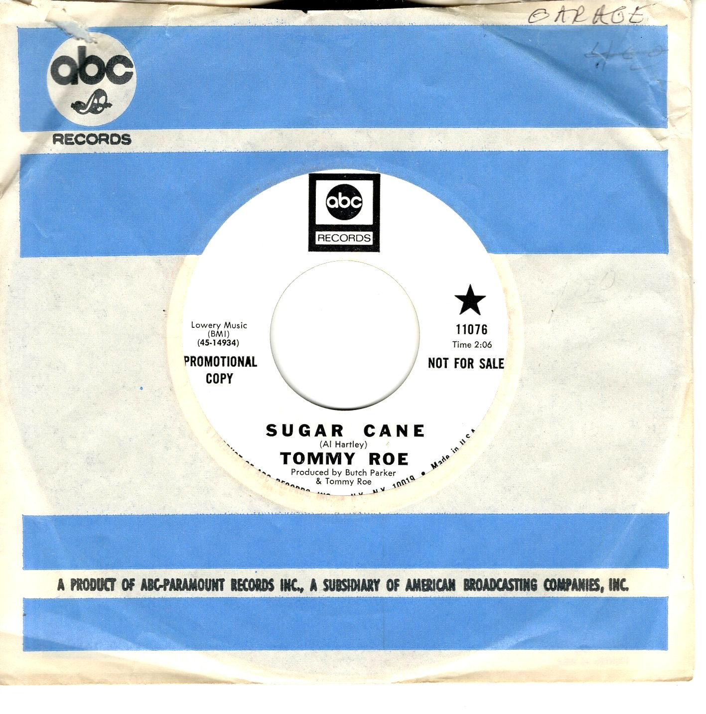 Tommy Roe:   Sugar Cane / An Oldie But Goodie "DJ COPY"  45 RPM 11917