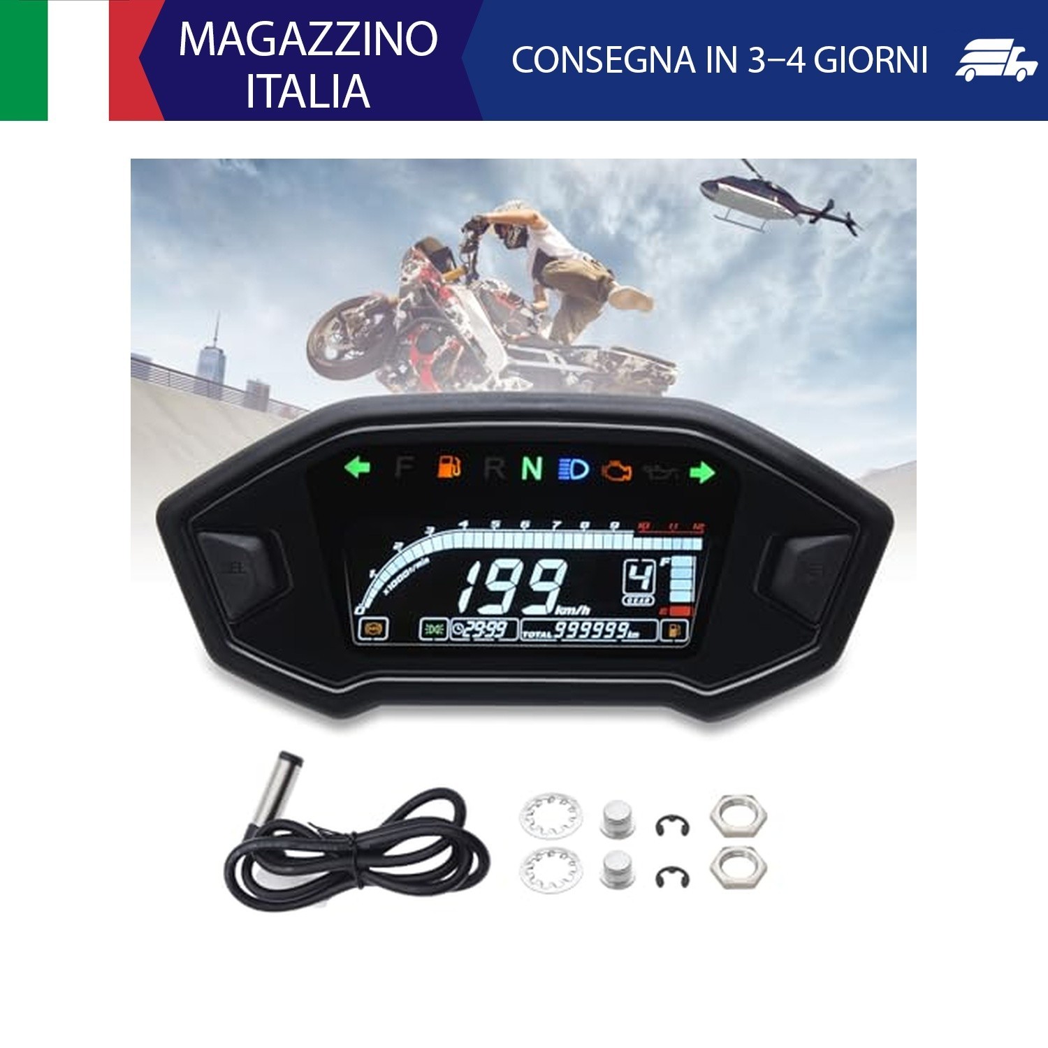 Geloo 0~12000r/min Tachimetro Moto Universale LCD digitale Retroilluminazione Mo