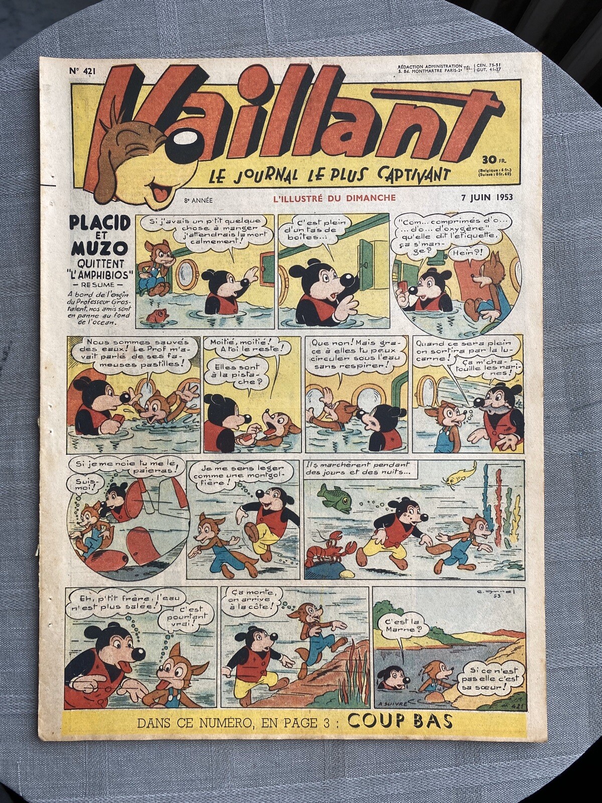Vaillant Il Giornale Più Avvincente N°421 1953 Pif Il Cane Buone Condizioni