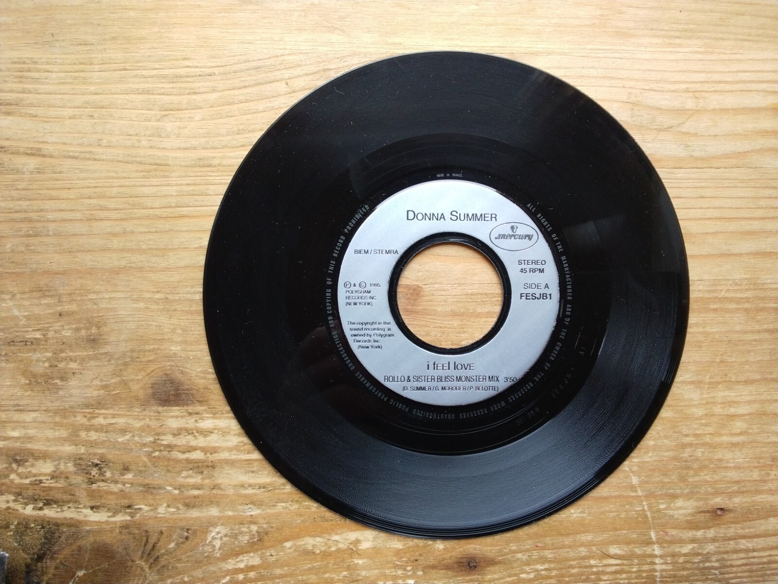 Donna Summer I Feel Love Remixes VG+ 1995 7" Jukebox Single Vinyl Record FESJB1