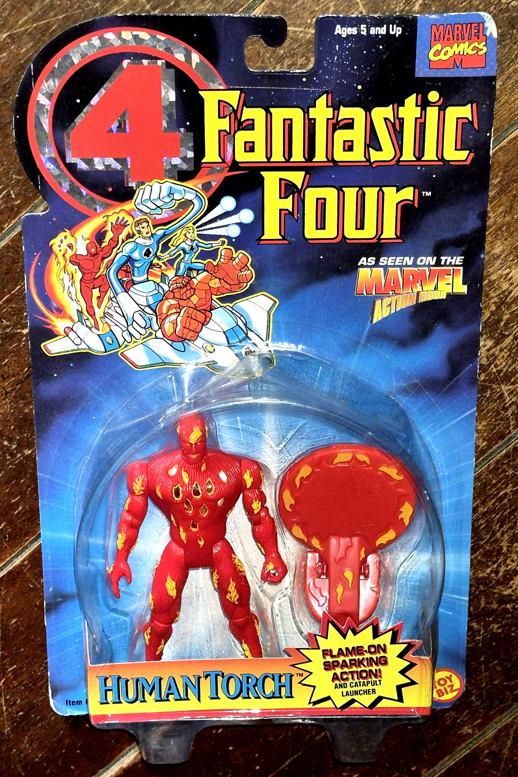 Fantastic Four HUMAN TORCH 5" Figure w/Flame-On Sparking Action & Launcher!