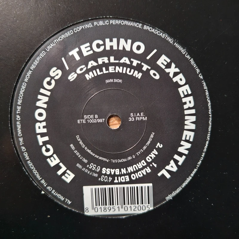 Raro - Scarlatto - Millenium (12") Techno, Electro, Experimental