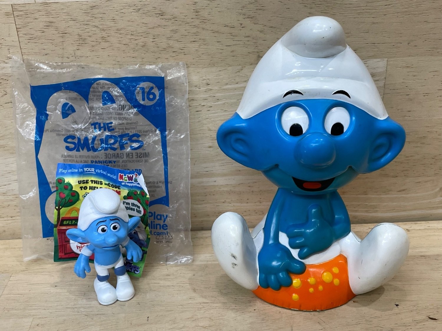 1983 PULL STRING Peyo Panicky Puffo Modellino Vintage Blu Bianco Lotto di 2