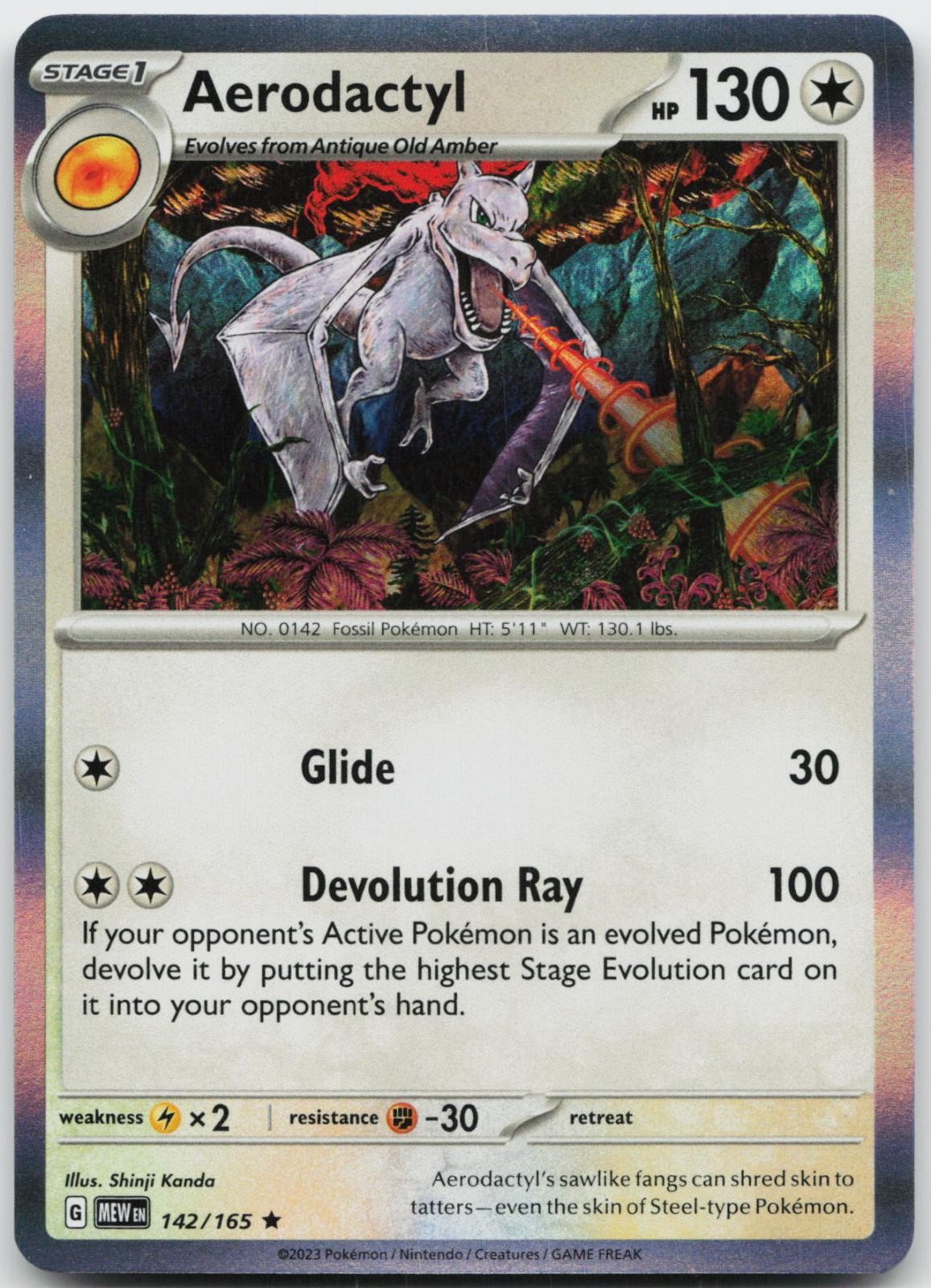 Aerodactyl 142/165 Raro 151 Pokemon Holo quasi nuovo