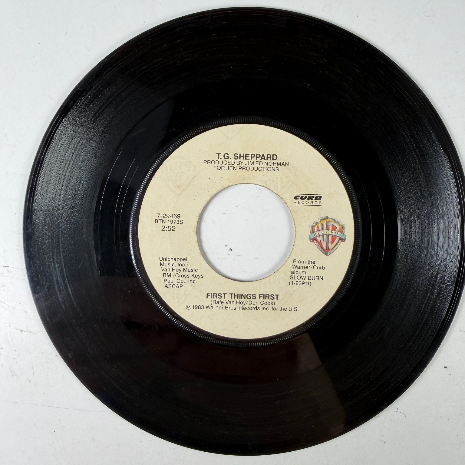 T.G. Sheppard – First Things First 7" Single 1983 Curb Warner Bros. Country 45