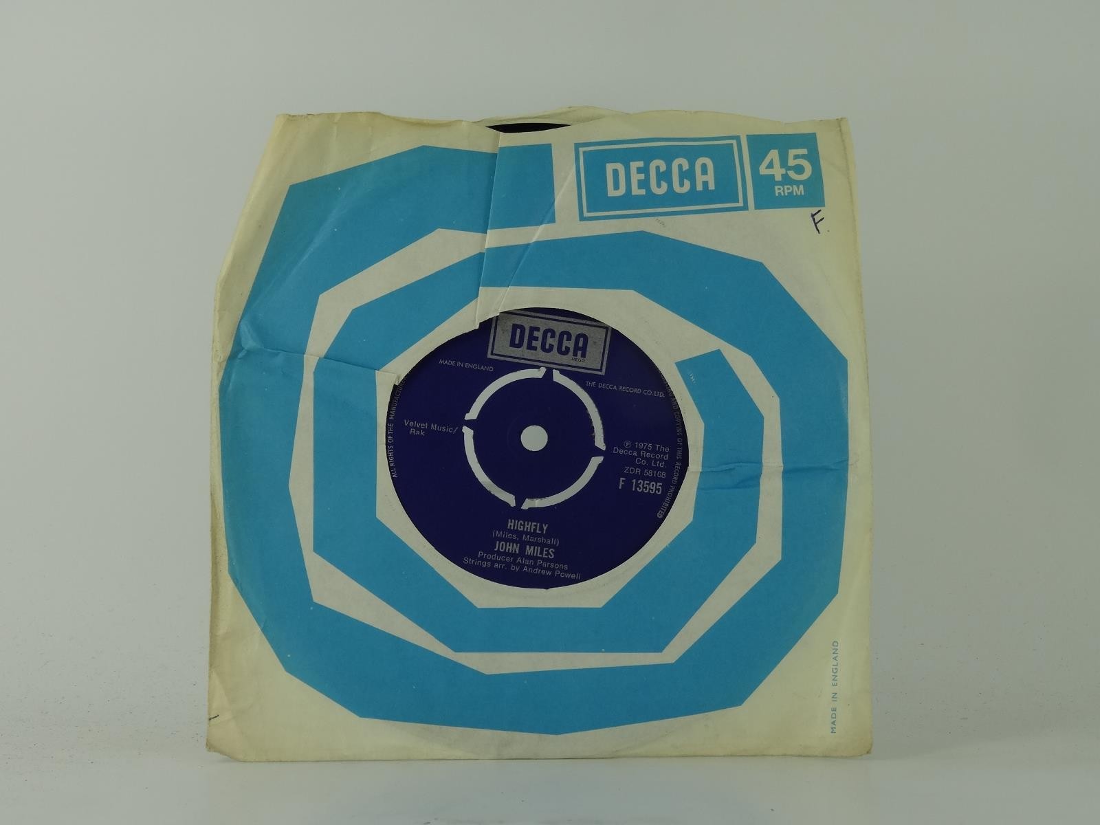 JOHN MILES HIGHFLY (19) 2 Track 7" Single including Picture Sleeve DECCA RECORDS