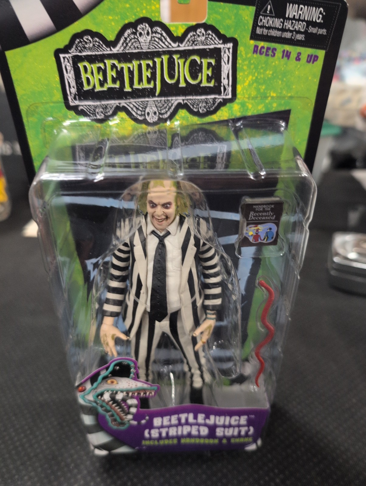 NECA Beetlejuice Striped Suit 7" Action Figure w/ Handbook & Snake