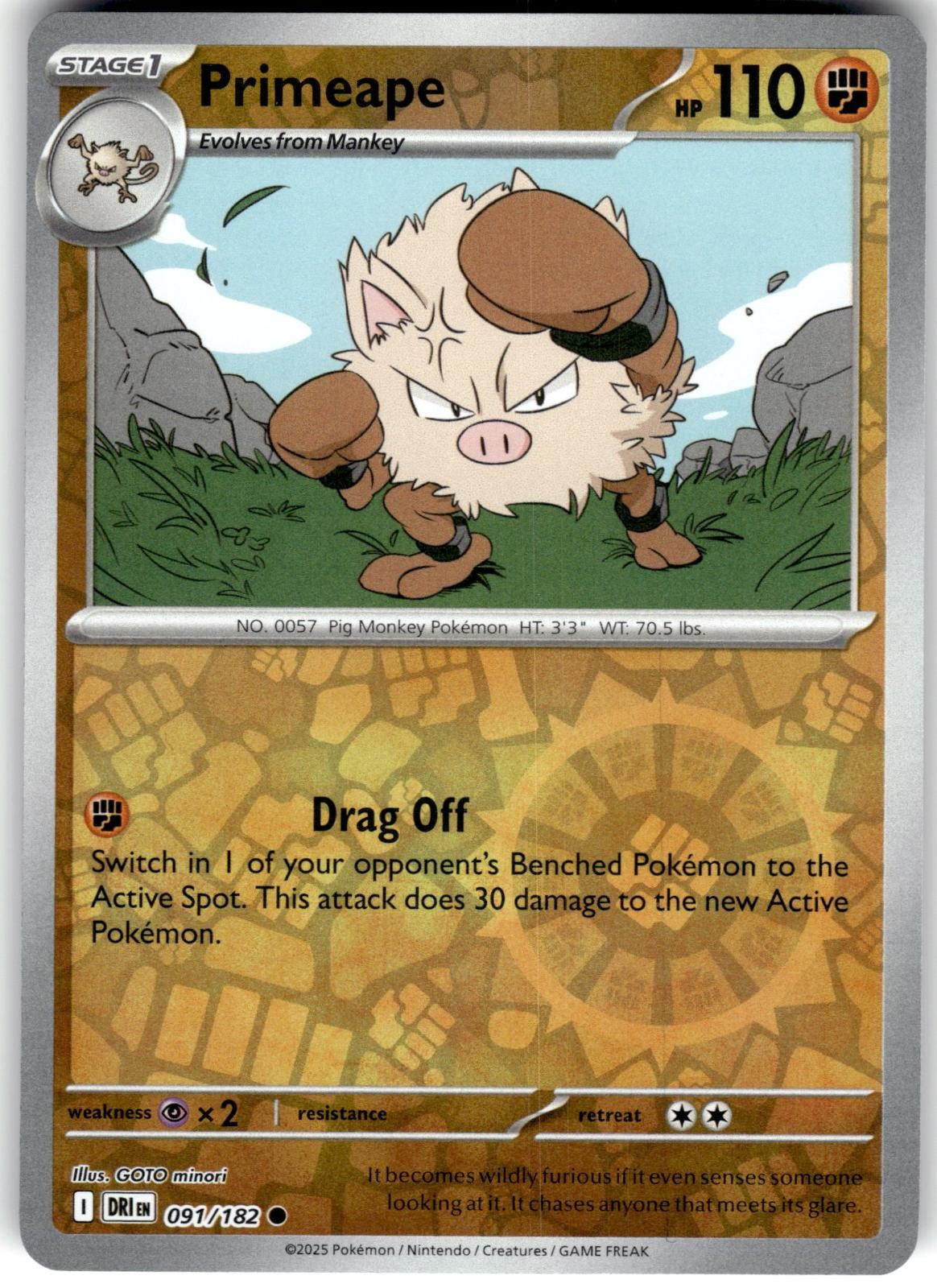Primeape 091/182 Destinati Rivali Pokemon Comune Reverse Holo Near Mint