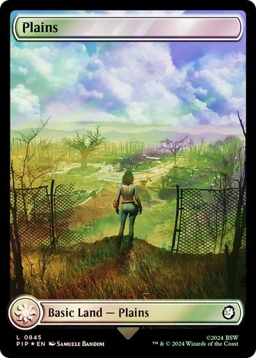 1 x SURGE FOIL Plains 845 Full Art - Fallout Universes Beyond - MTG