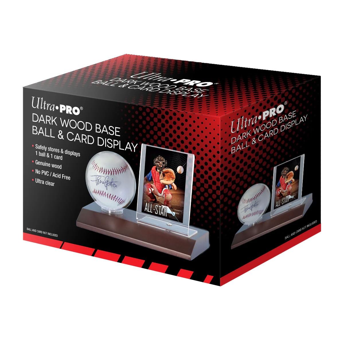 MLB Dark Wood Base Ball and Card Holder,8.2 x 6.5 x 4.7 Multi