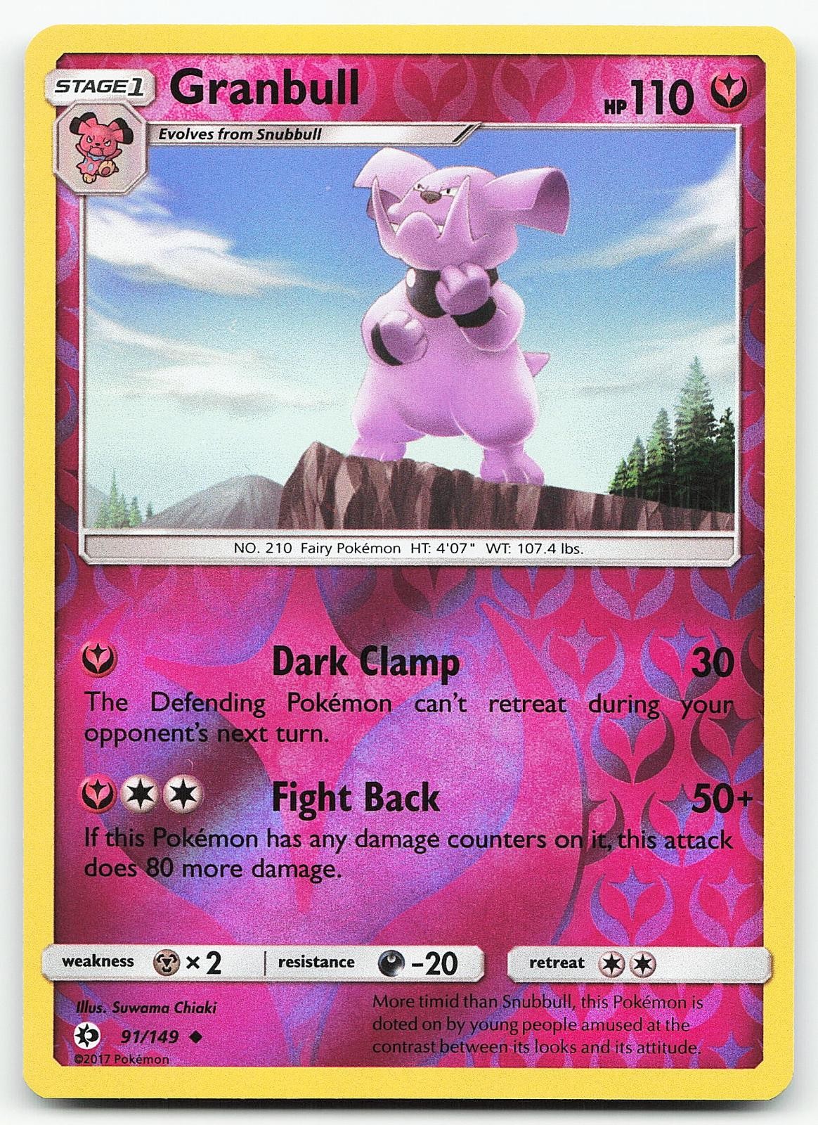 Pokemon Granbull 91/149 SM Set Base Non Comune Reverse Holo quasi nuovo