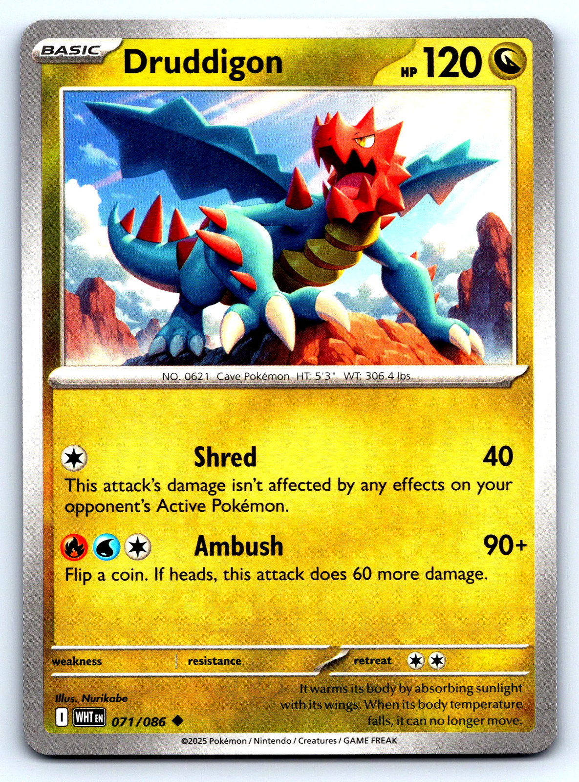 Carta Pokemon Druddigon White Flare #71 Nurikabe non comune quasi nuova