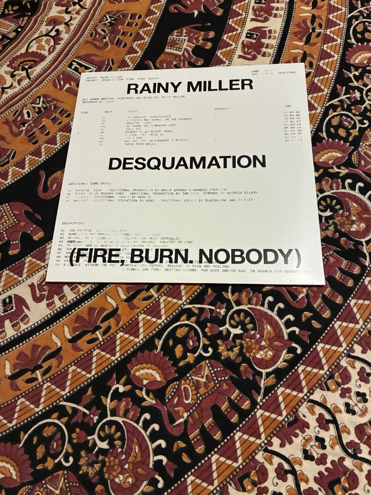 Rainy Miller ‎Desquamation UK 2022 12" Vinyl HEAD II