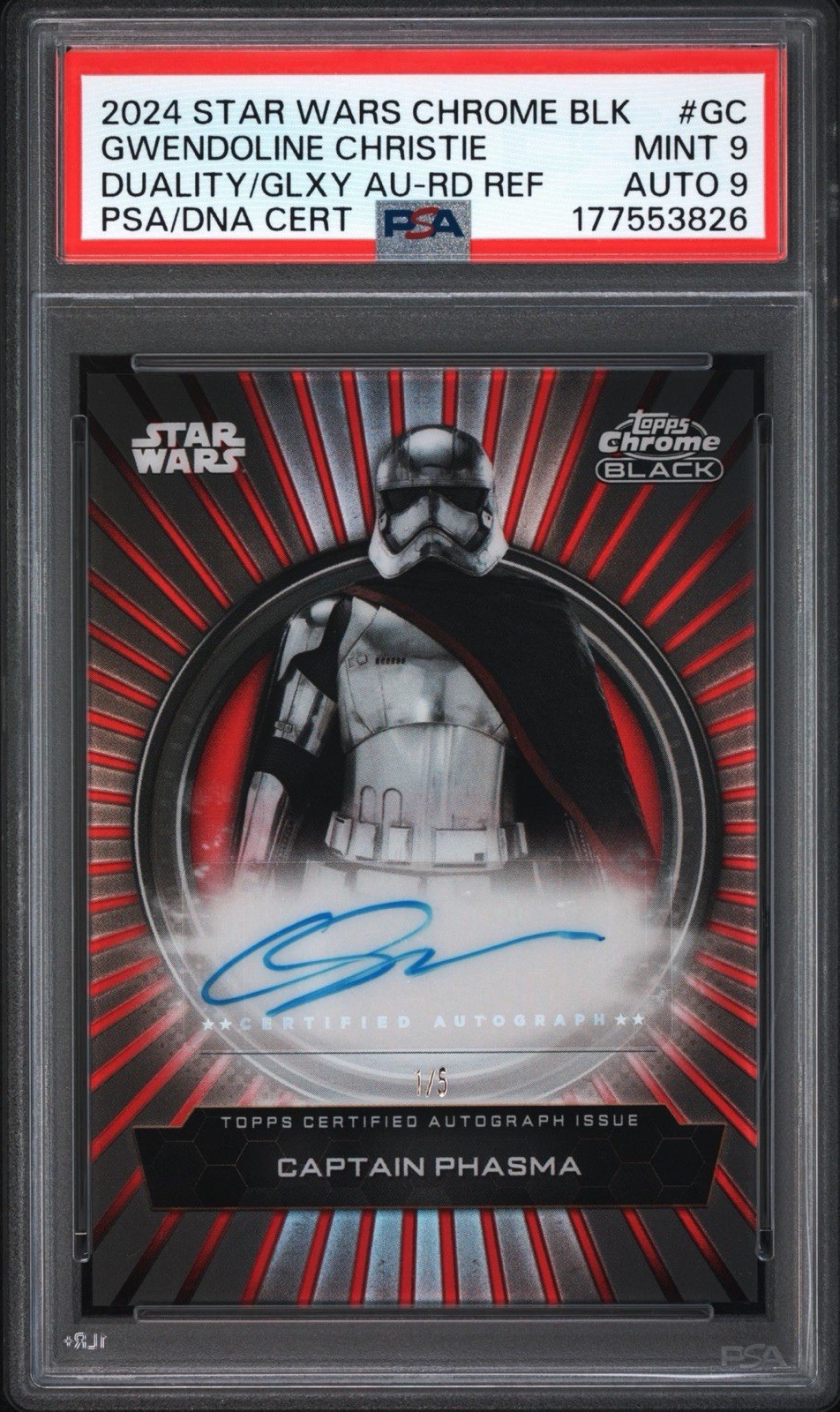 2024 Star Wars Chrome Black Gwendoline Christie Phasma Red /5 PSA 9 Auto 9