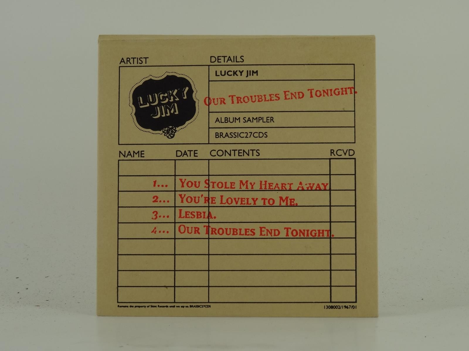LUCKY JIM OUR TROUBLES END TONIGHT (D37) 4 Track Promo CD Single including Card 