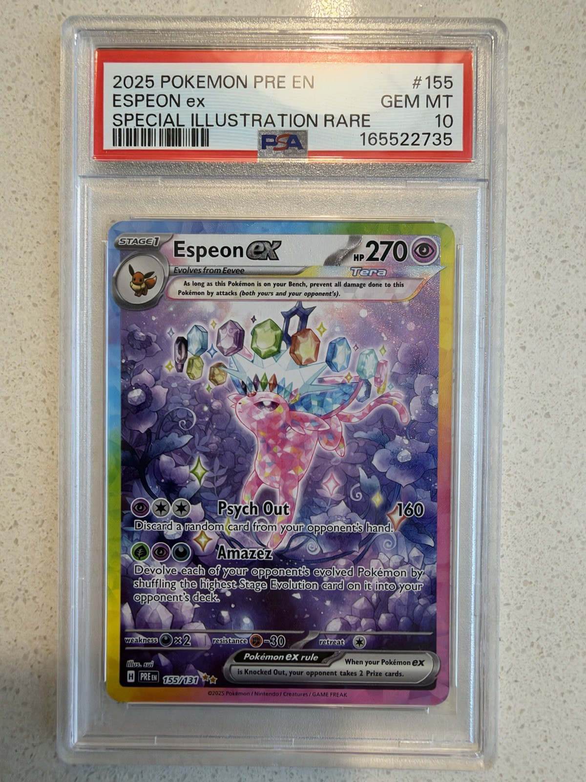 2025 Pokemon Prismatic Evolutions Espeon ex #155/131 SIR PSA 10 GEM MINT