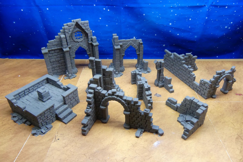 lot de murs de pierres en ruine décors pour wargames warhammer