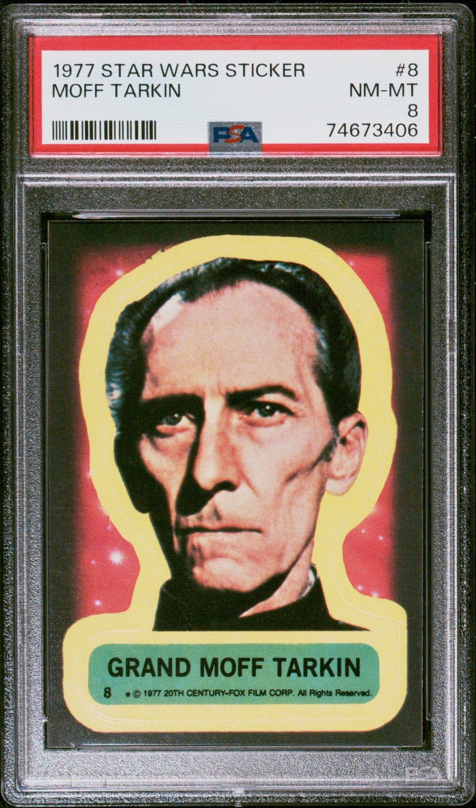 Adesivo 1977 Topps Star Wars #8 Grand Moff Tarkin Peter Cushing PSA 8 NM-MT 