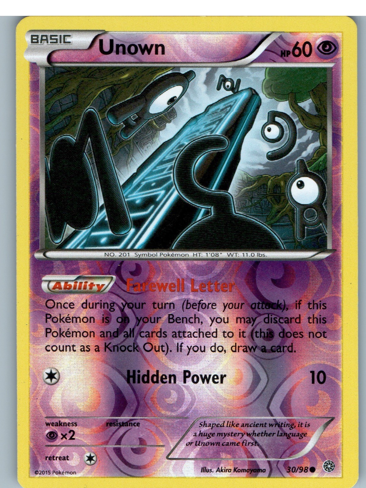 Pokemon Unown 30/98 Origini Antiche Comuni Holo Inverso Giocato Leggermente