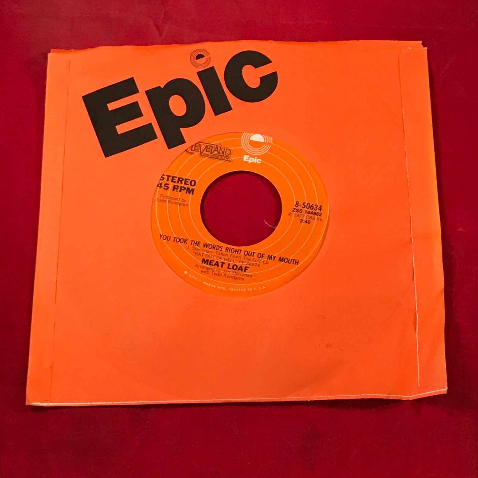 MEAT LOAF You Took The Words Right Out Of My Mouth 1977 USA 7" vinyl single 45
