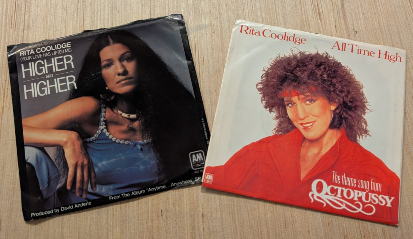 Rita Coolidge 7" Vinyl Record 45 RPM Lot - All Time High & Higher and Higher
