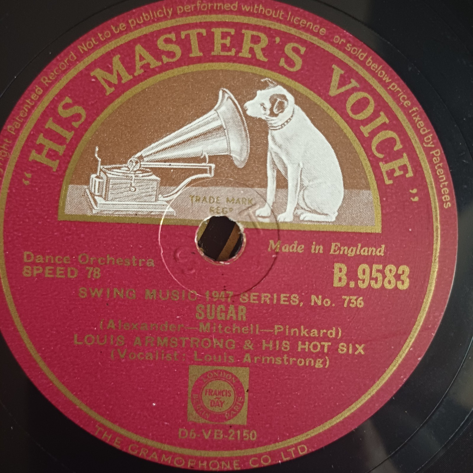 LOUIS ARMSTRONG Rockin' Chair HMV B9583 10" 78RPM Gramophone Record