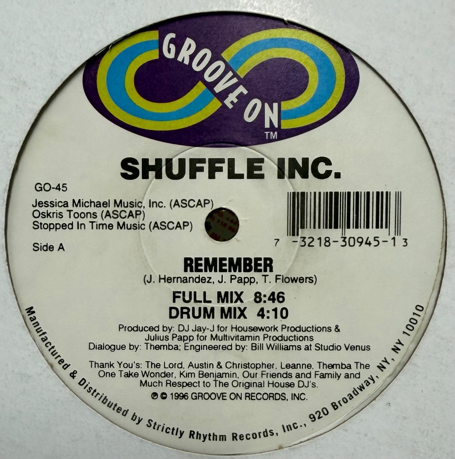 Shuffle Inc. - Remember (12”, 1996) Groove On Deep House VG+