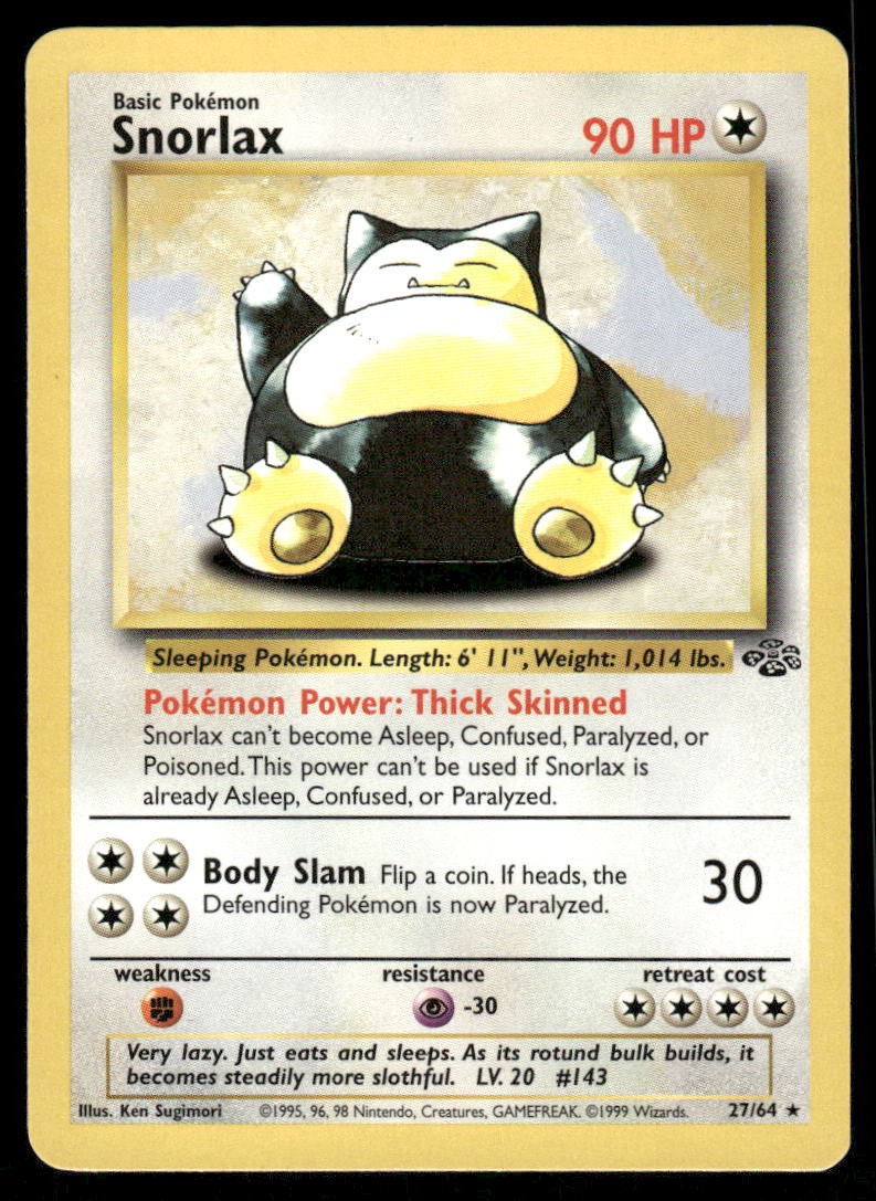 Pokemon Cards Snorlax 27/64 Unlimited Jungle Rare NM