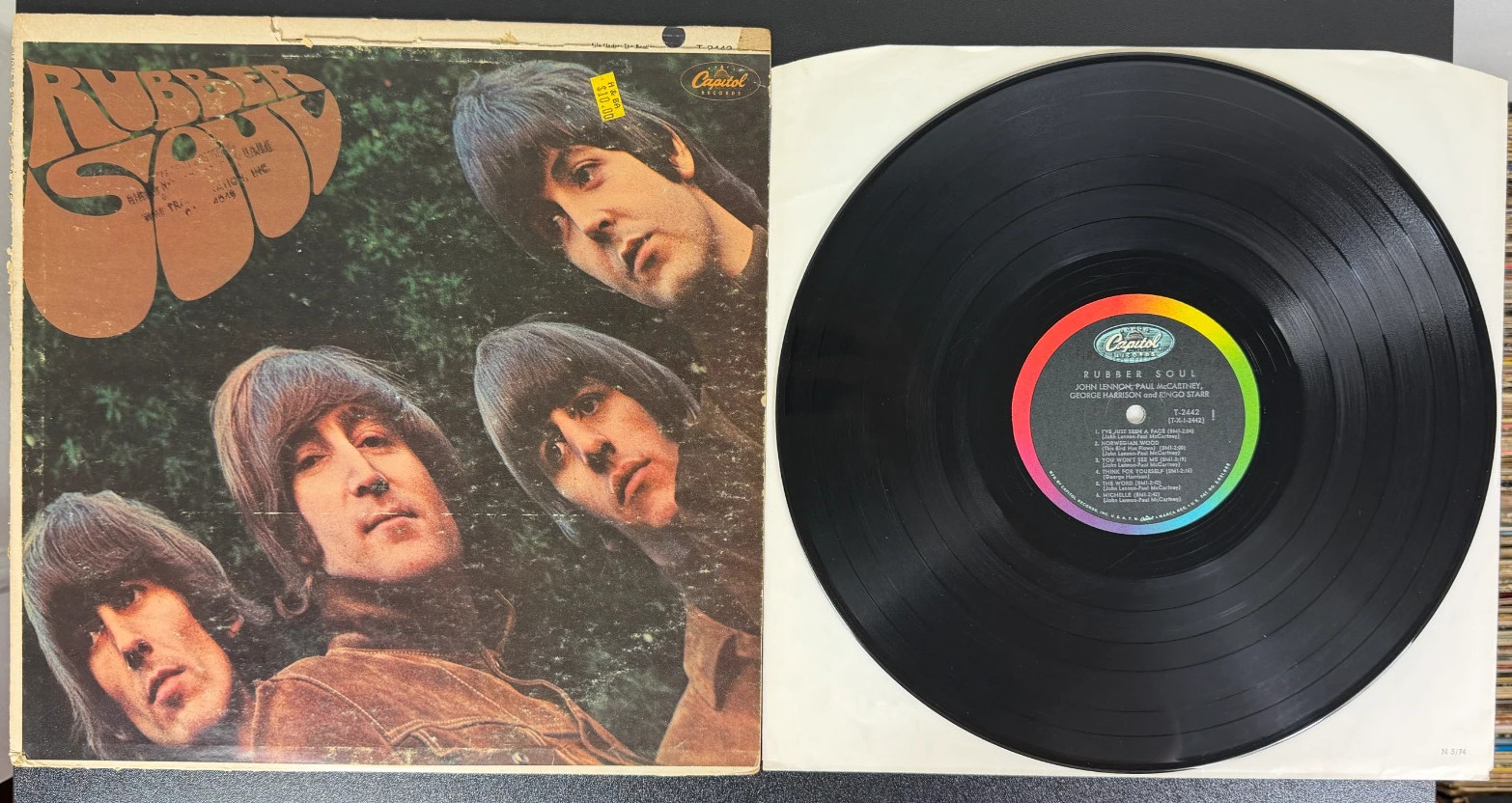 BEATLES LP RUBBER SOUL - Excellent -  1965 ORIG MONO 1st Press Colorband T-2442