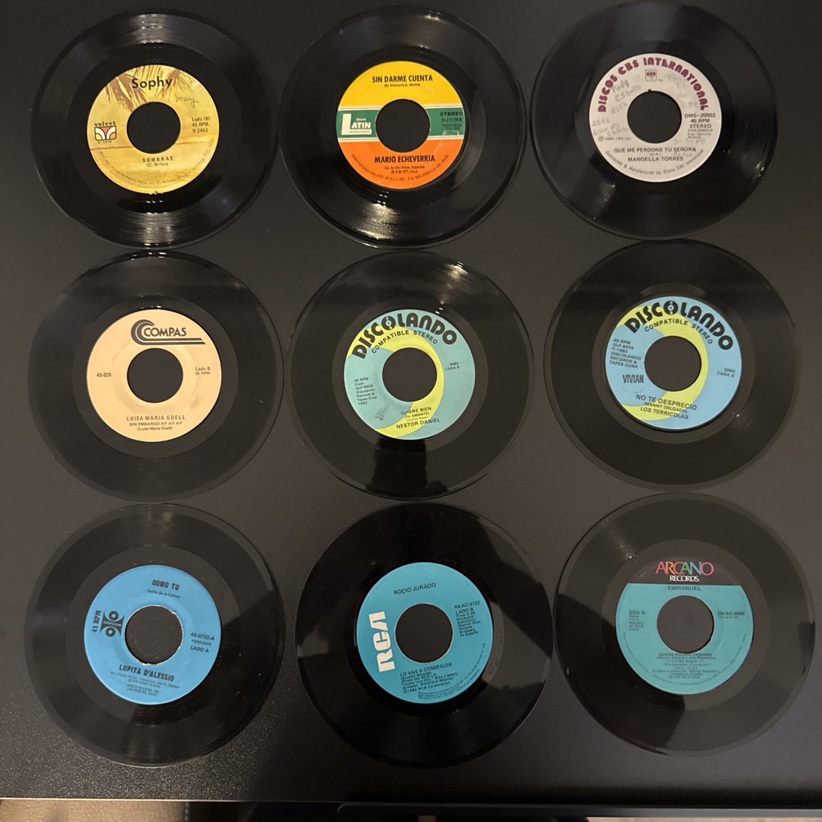 15 Latin 45 RPM Vinyl Lot Spanish Balada Pop 70s 80s Amanda Miguel Rocio Durcal