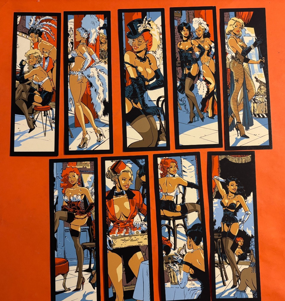 MEYNET LOT 9 MARQUE PAGES COULEUR SERIGRAPHIE  CABARET ETAT NEUF