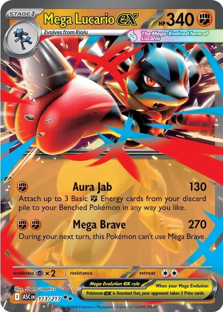 Pokemon Mega Lucario ex 113/217 Holo Double Rare Ascended Heroes NM