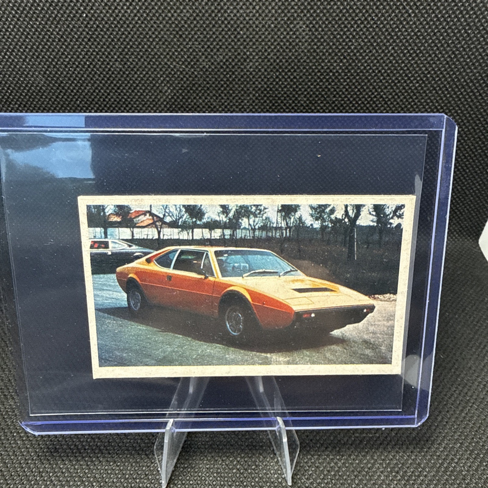 Scheda Supercar Ferrari Dino 308GT GT4 Giapponese Vintage Vista Anteriore Arancione
