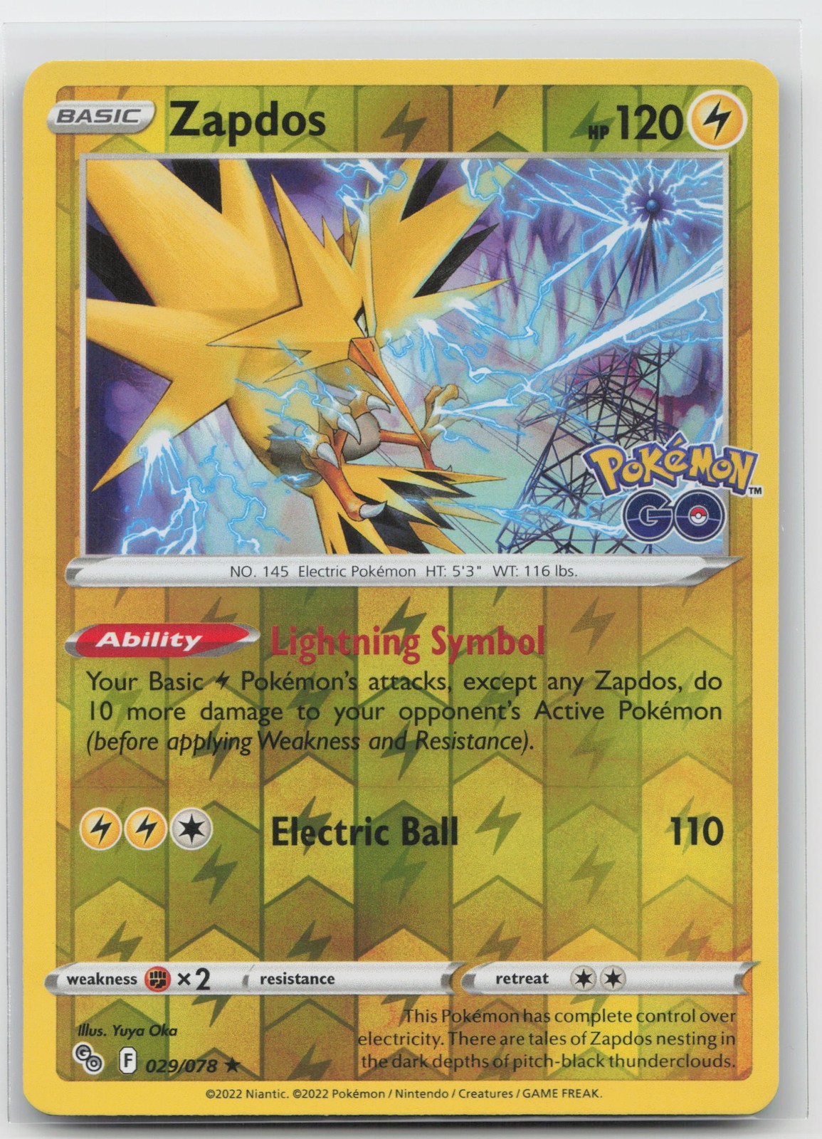 Pokemon GO Zapdos 029/078 Holo Pokemon raro quasi nuovo