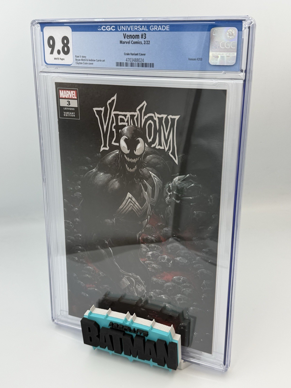 VENOM #3 CGC 9.8 CLAYTON CRAIN VARIANT COVER 2022 LGY #203 MARVEL