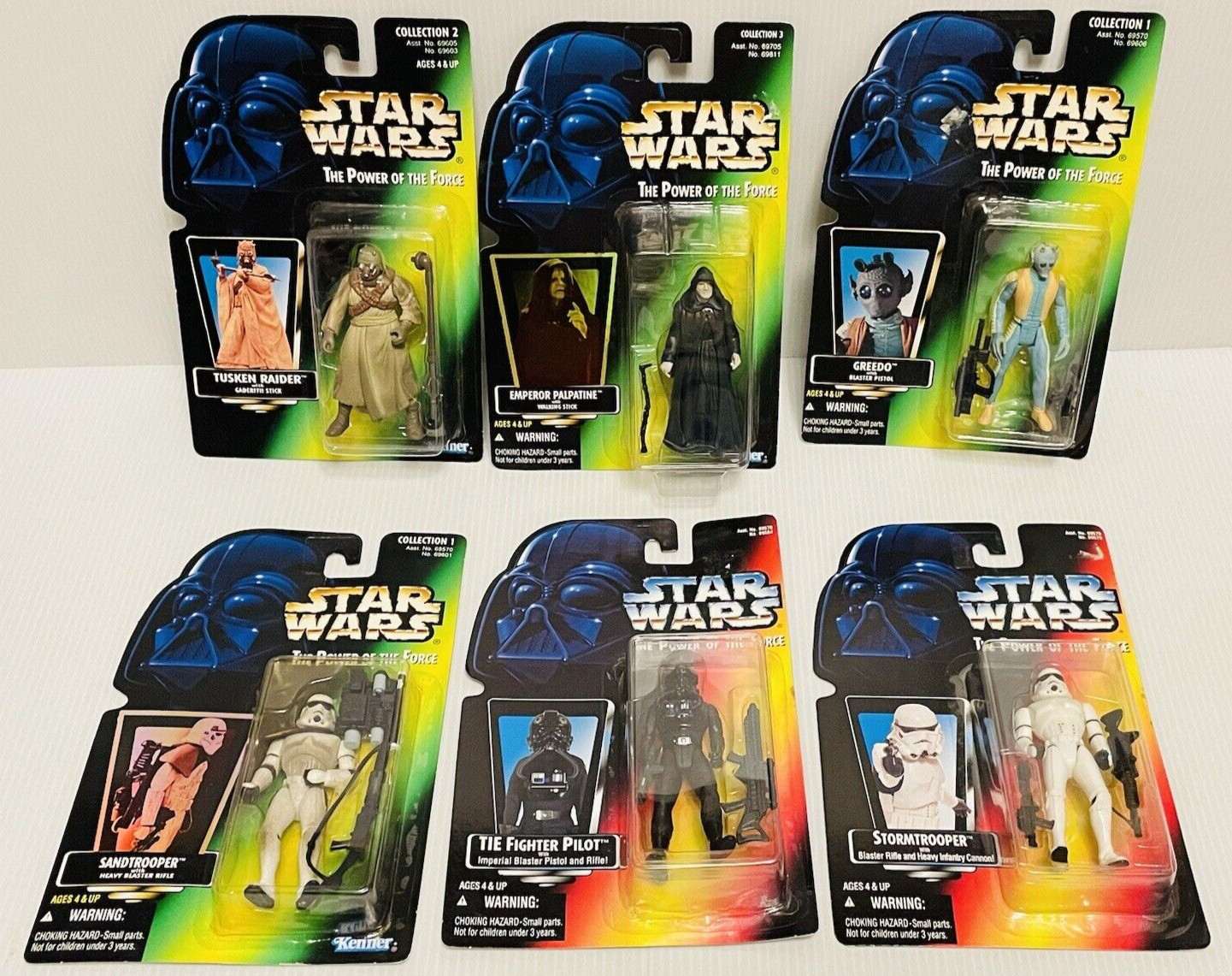 Star Wars lotto di 6 action figure Kenner cardate vintage del 1996 sigillate.
