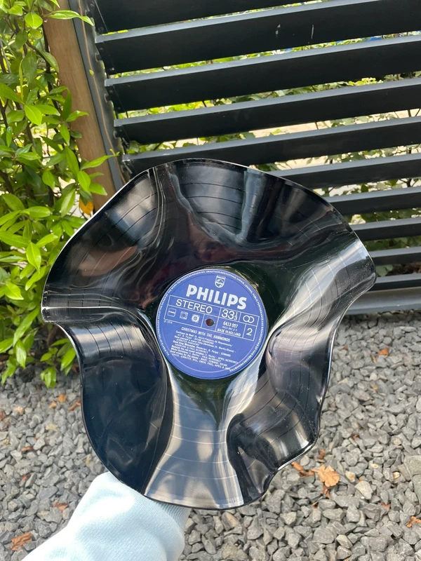 Unieke Vintage Vinyl Plaat Schaal kunst kom Handgemaakt