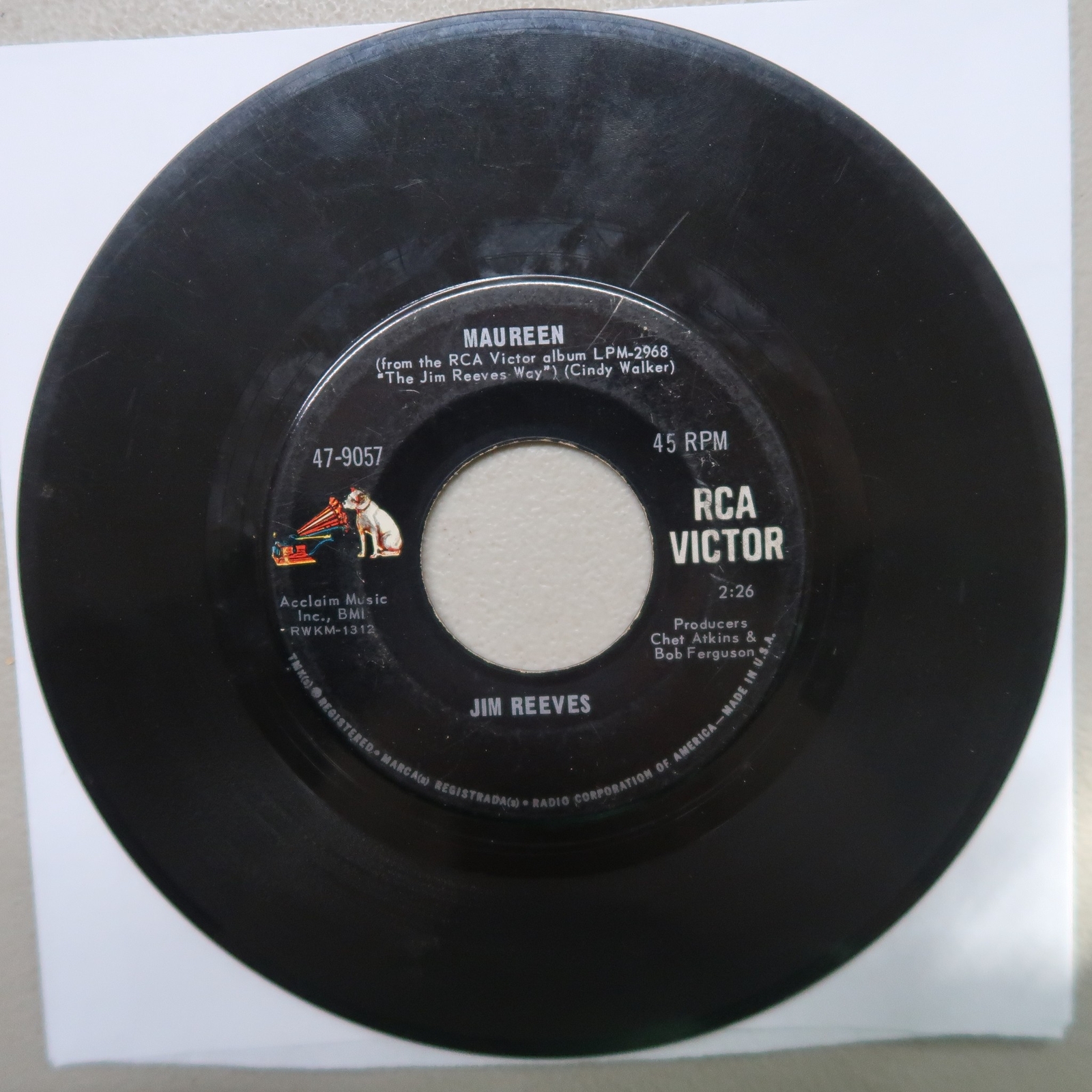 JIM REEVES MAUREEN/I WON'T COME IN WHILE HE'S THERE VINYL 45 VG 28-87