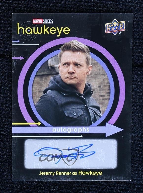 2023 Upper Deck Marvel Studios Occhio di Falco Jeremy Renner come Occhio di Falco #A-JR Auto p1l