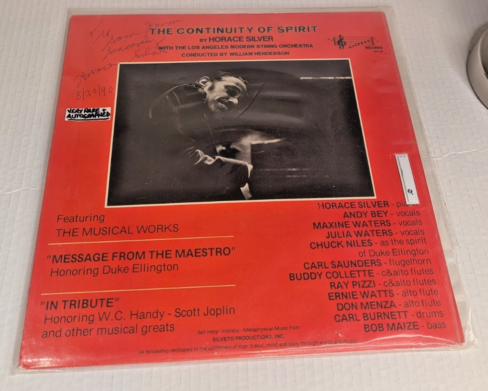 Horace Silver The Continuity Of Spirit LP 1985 Silverto SPR 104 Vinyl VG+ SIGNED