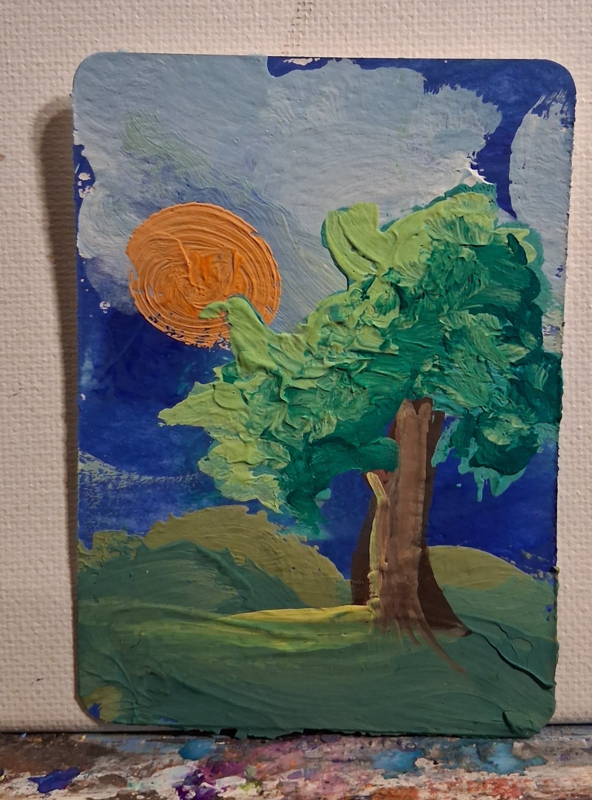 ACEO - Original Gouache Painting Green Tree - Signed Art, SpookieCreations