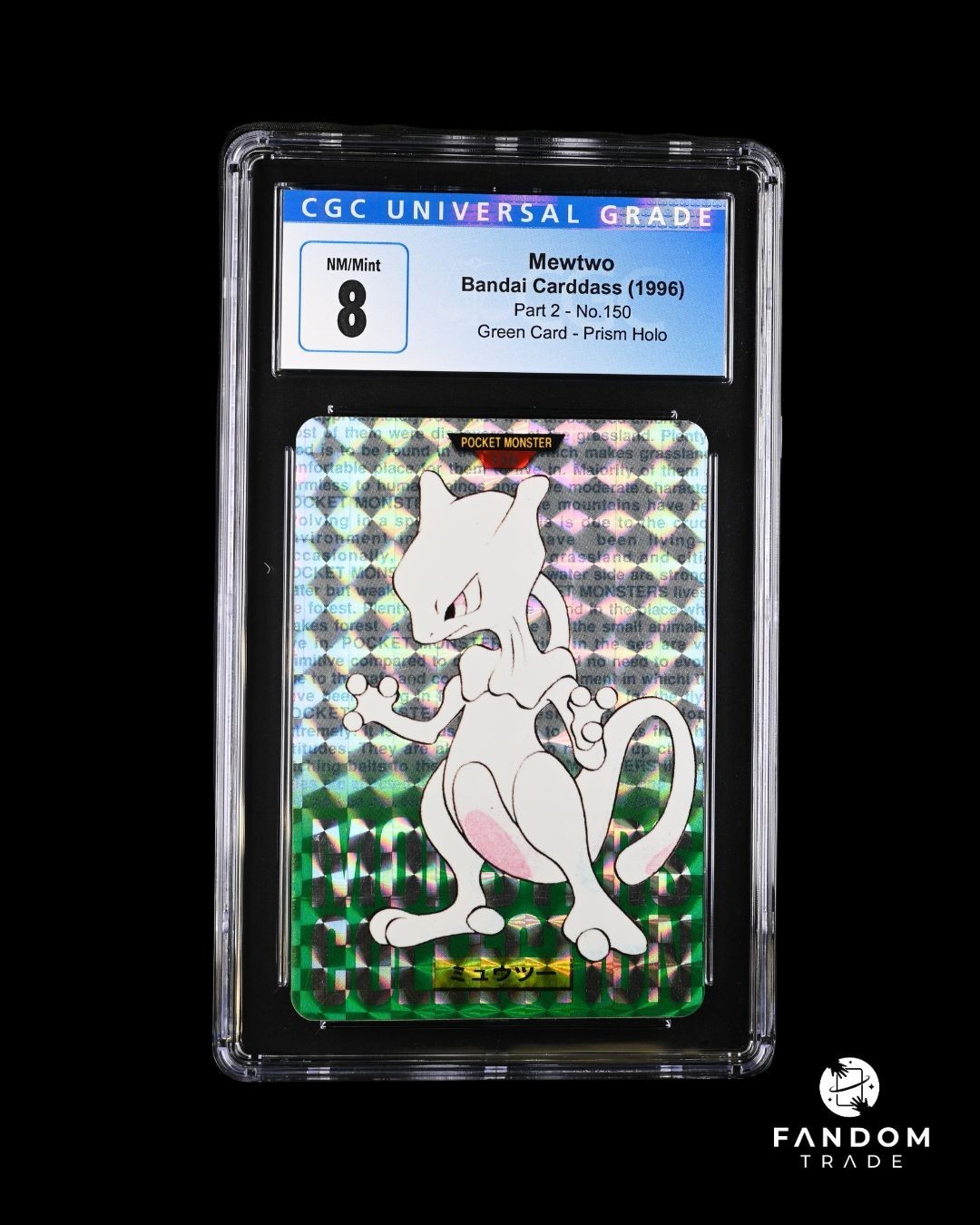 CGC 8 Mewtwo Prism Holo Pokemon Bandai Carddass 1996 parte 2 #150 carta verde