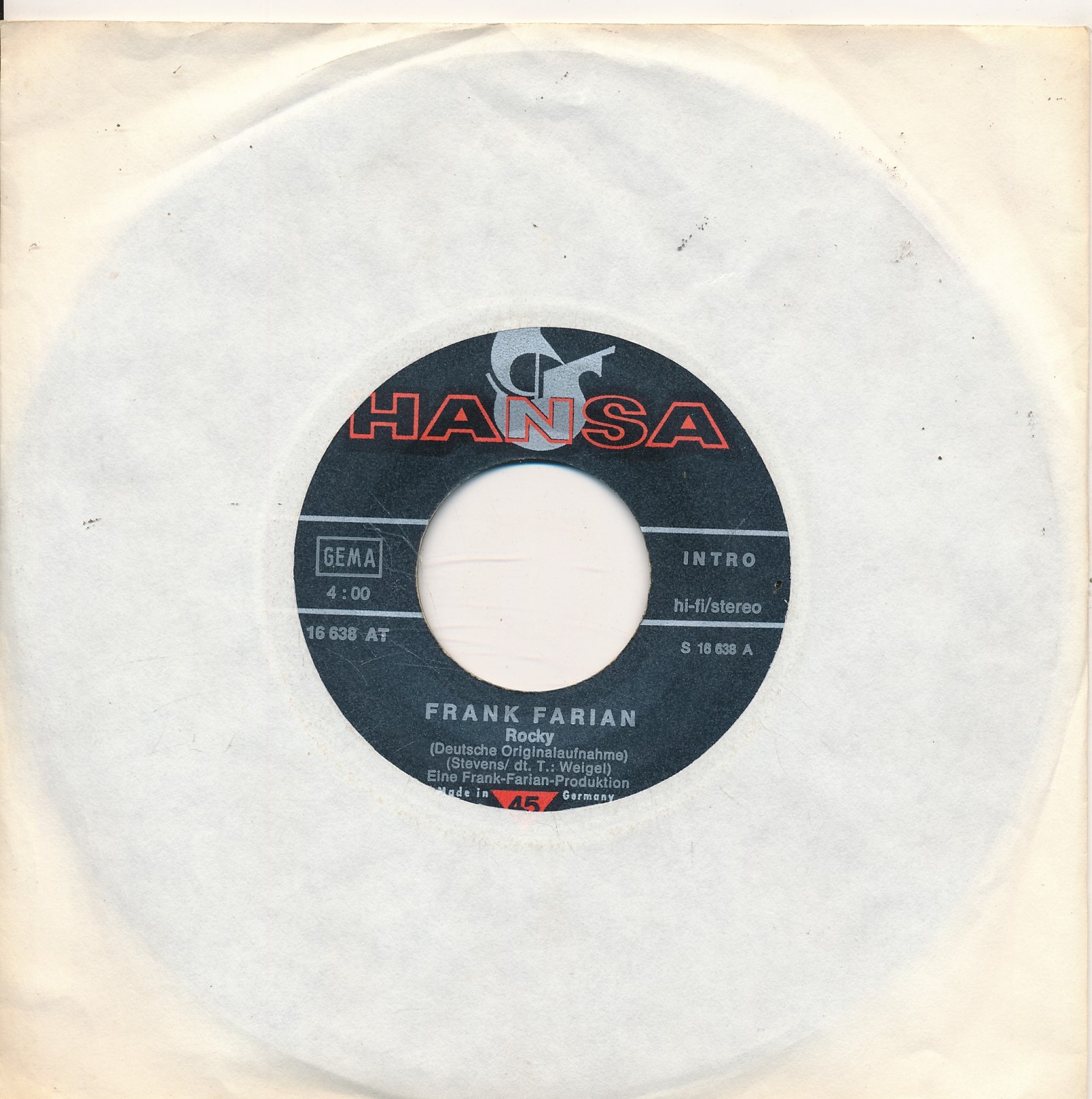 Rocky - Frank Farian - LC Single 7" Vinyl 260/07