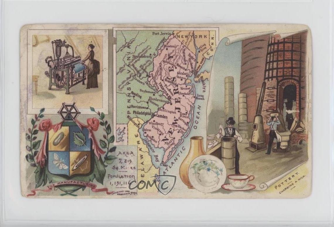 1889 Arbuckle Bros Coffee US States and Territories Map K6 New Jersey #93 z6d