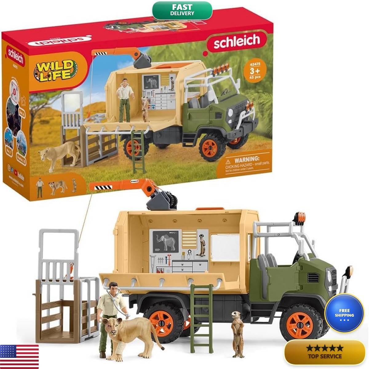 Schleich Wild Life 45Pc Animal Rescue Large Truck Ages 3+ 42475