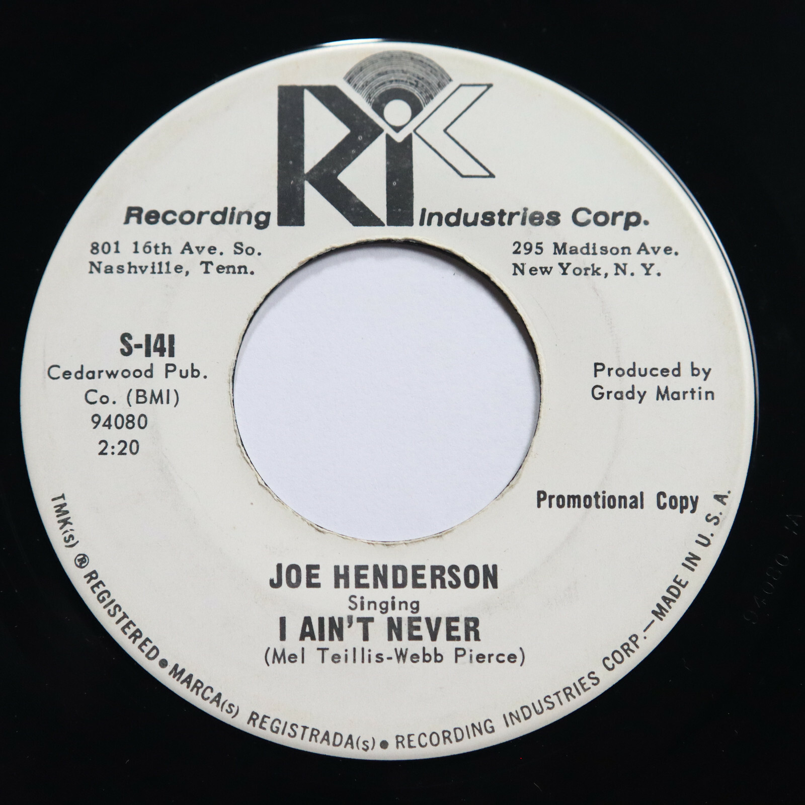 JOE HENDERSON - I AIN'T NEVER / RIVER OR THE RAILROAD TRACK - SOUL 45 *PROMO*