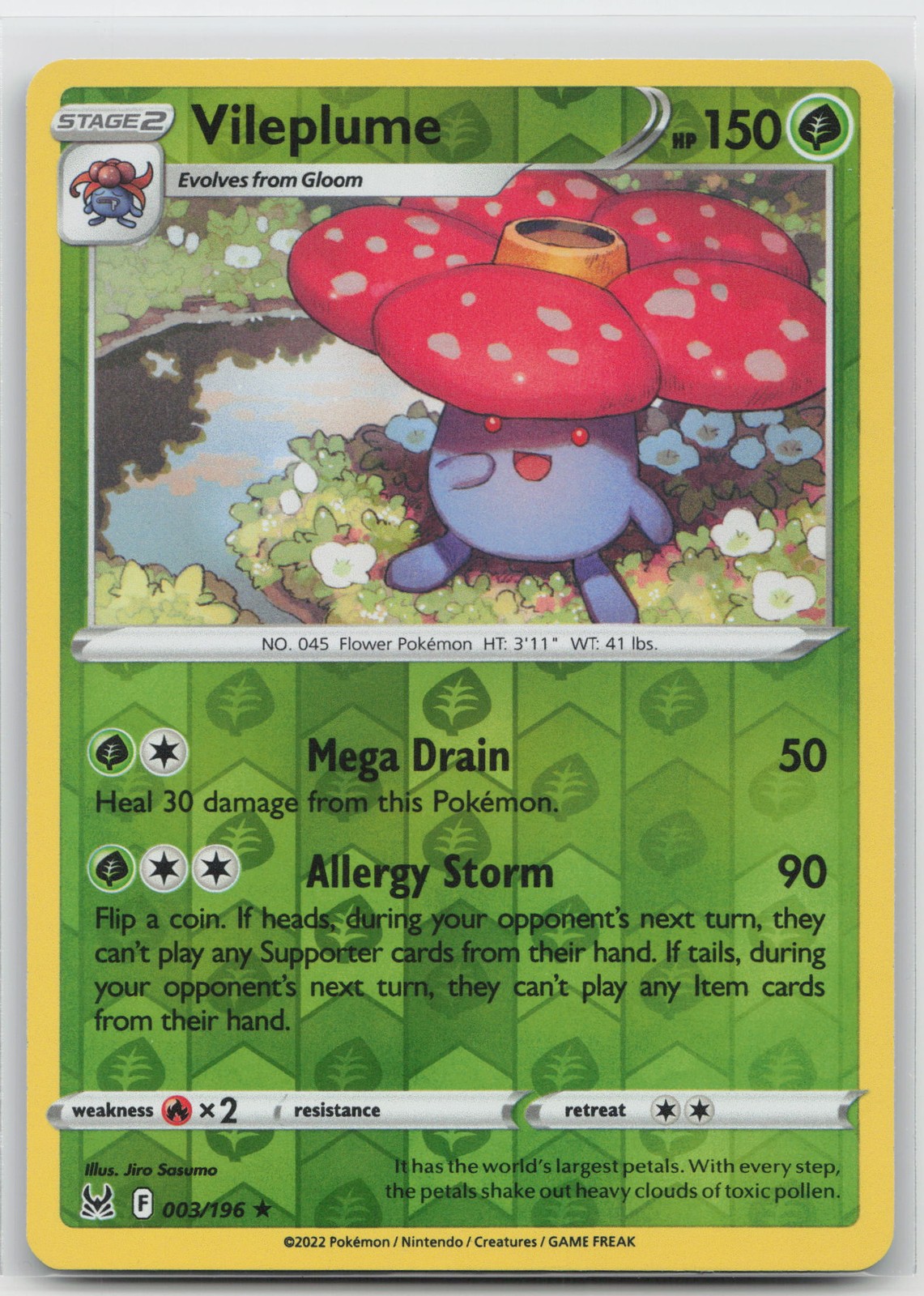 Lost Origin Vileplume 003/196 Holo Pokemon raro quasi nuovo Jiro Sasumo