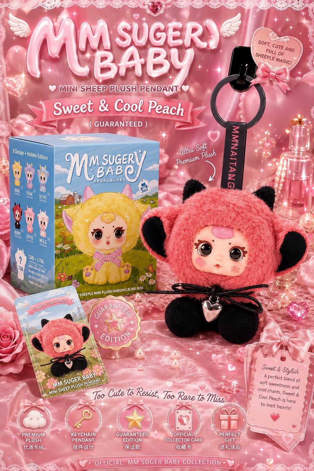 MM SUGER BABY MINI SHEEP PLUSH PENDANT SWEET & COOL PEACH BOXED NEW
