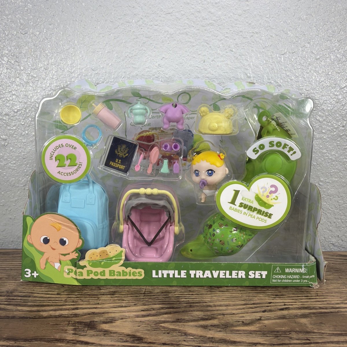 Pea Pot Babies Little Traveler Set di marchi ThinAir, oltre 22 accessori, nuovo